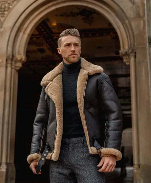 Men’s B3 Shearling Leather Bomber Jacket - Image 2