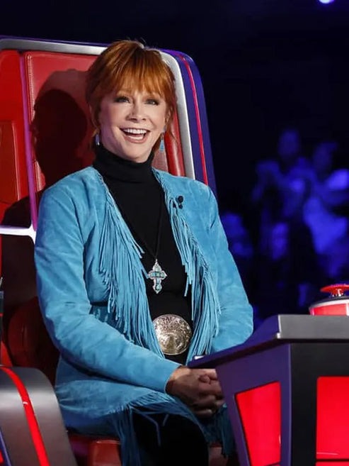 Reba McEntire Blue Fringe Suede Coat - Image 3
