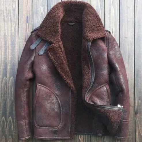 Aaron Burgundy Shearling Leather Jacket - Image 3