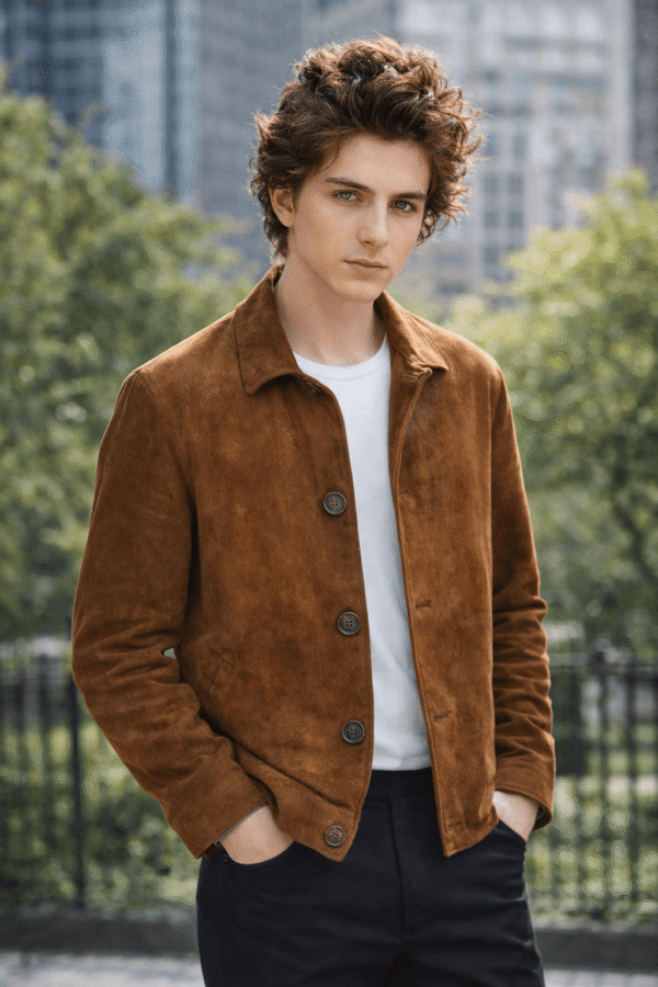 Men’s Cognac Suede Cafe Racer Leather Jacket