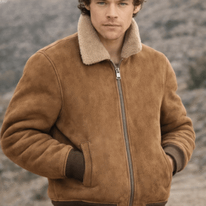 Brown Suede Bomber Jacket with Fur Collar – Celebrity Inspired
