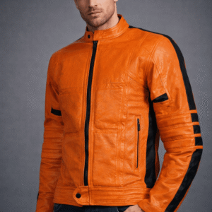 Men’s Orange Slim Fit Padded Biker Jacket
