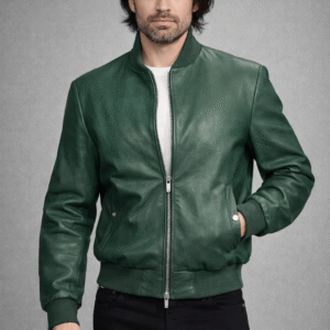 A Different Man Green Leather Bomber Jacket