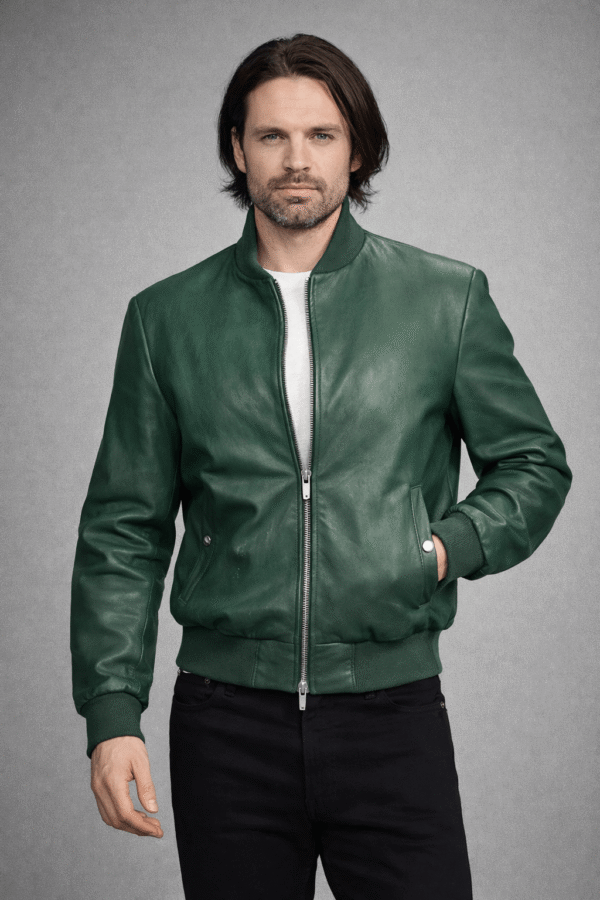 A Different Man Green Leather Bomber Jacket