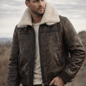 Men’s Brown Shearling Aviator Leather Jacket