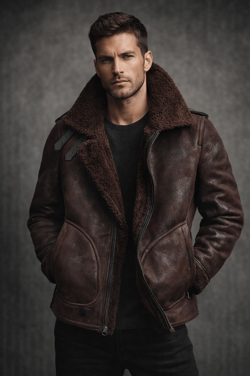 Aaron Burgundy Shearling Leather Jacket