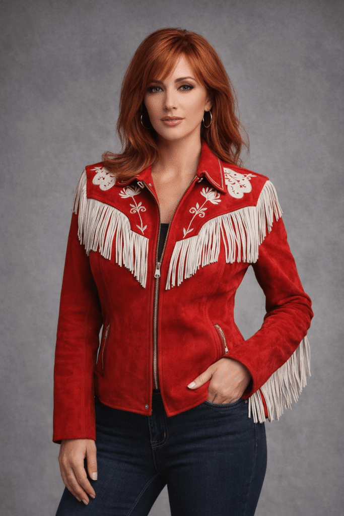 Reba McEntire Red Western Fringe Jacket Shirt