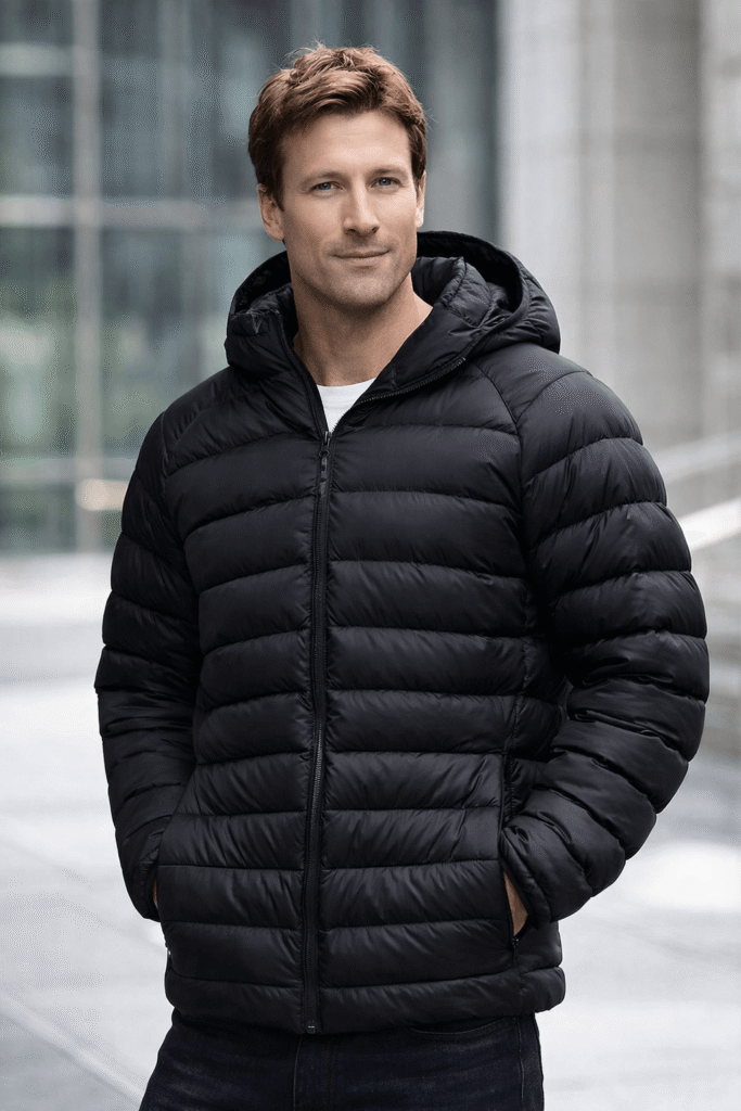 Glen Powell Ghostwriter Black Puffer Jacket