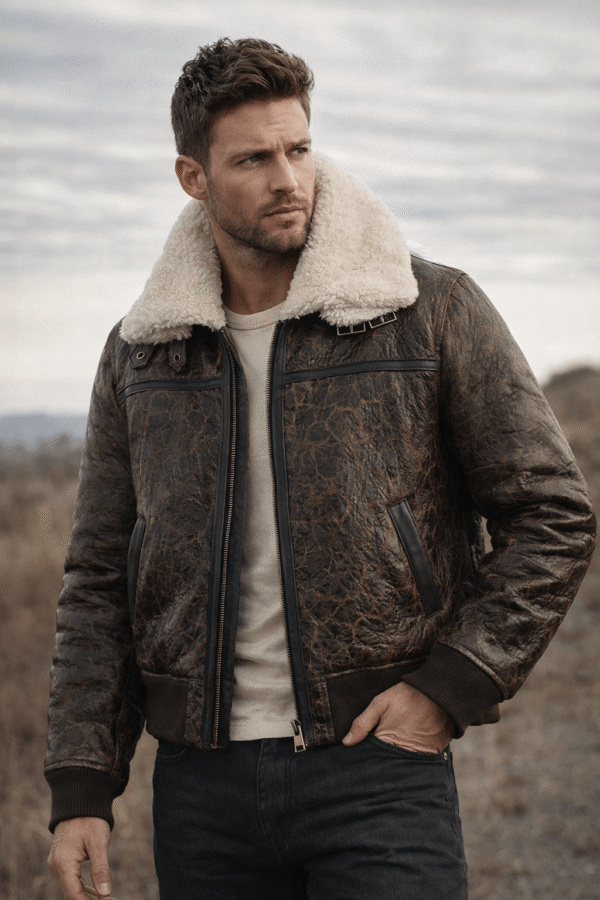 Men’s Brown Shearling Aviator Leather Jacket