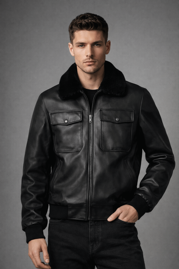 Black G-1 Flight Leather Bomber Jacket for Men