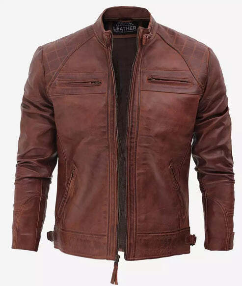 Men’s Brown Cafe Racer Genuine Leather Jacket - Image 4