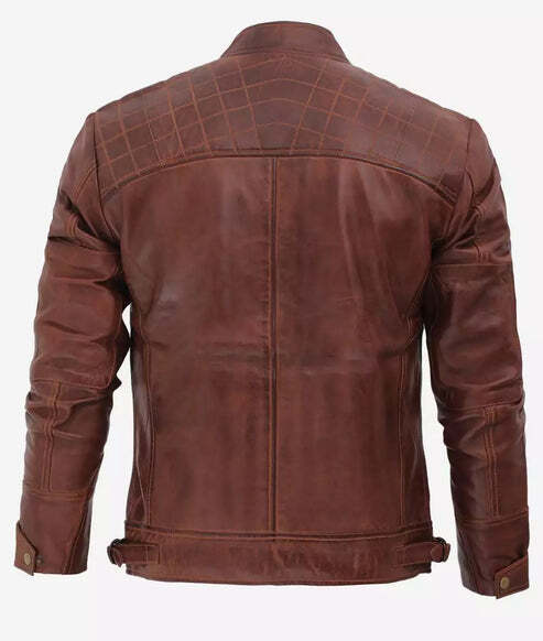 Men’s Brown Cafe Racer Genuine Leather Jacket - Image 3
