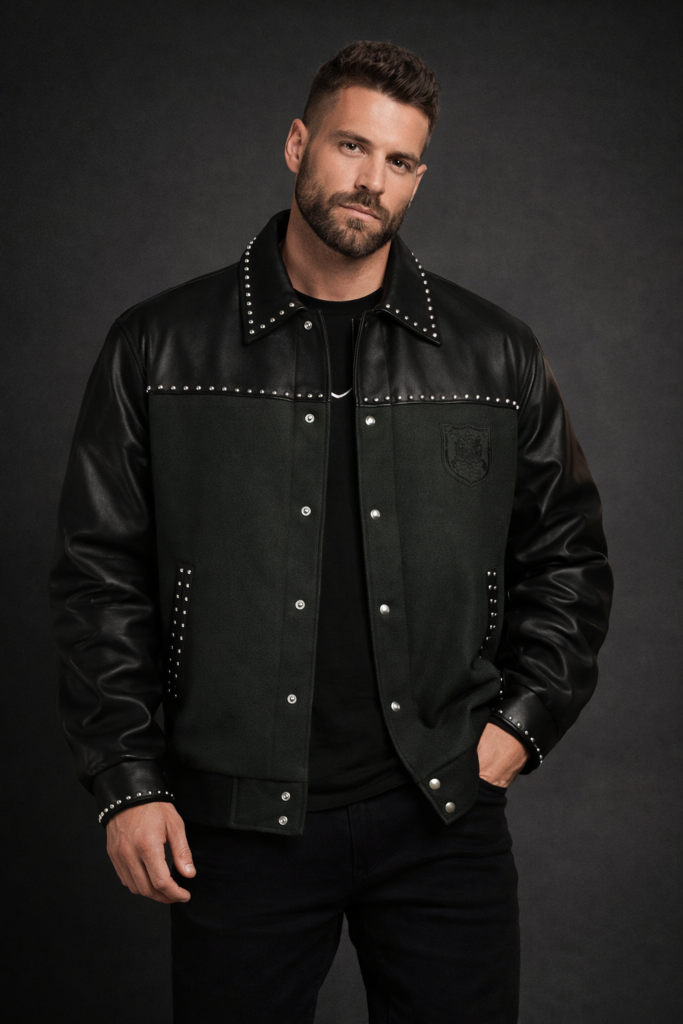 Men’s Studded Black Leather Jacket