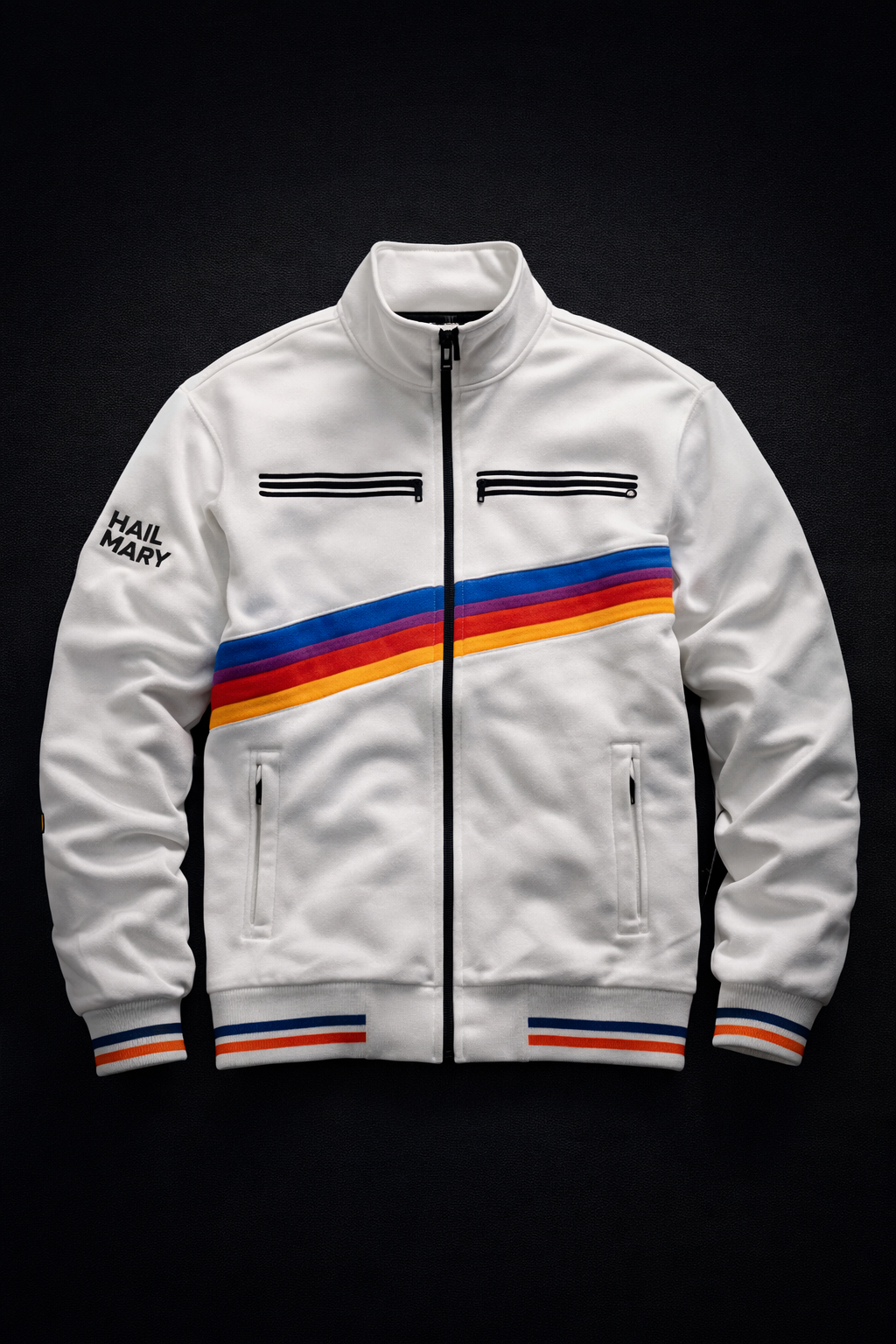 Hail Mary White Rainbow Stripe Track Jacket - Image 5