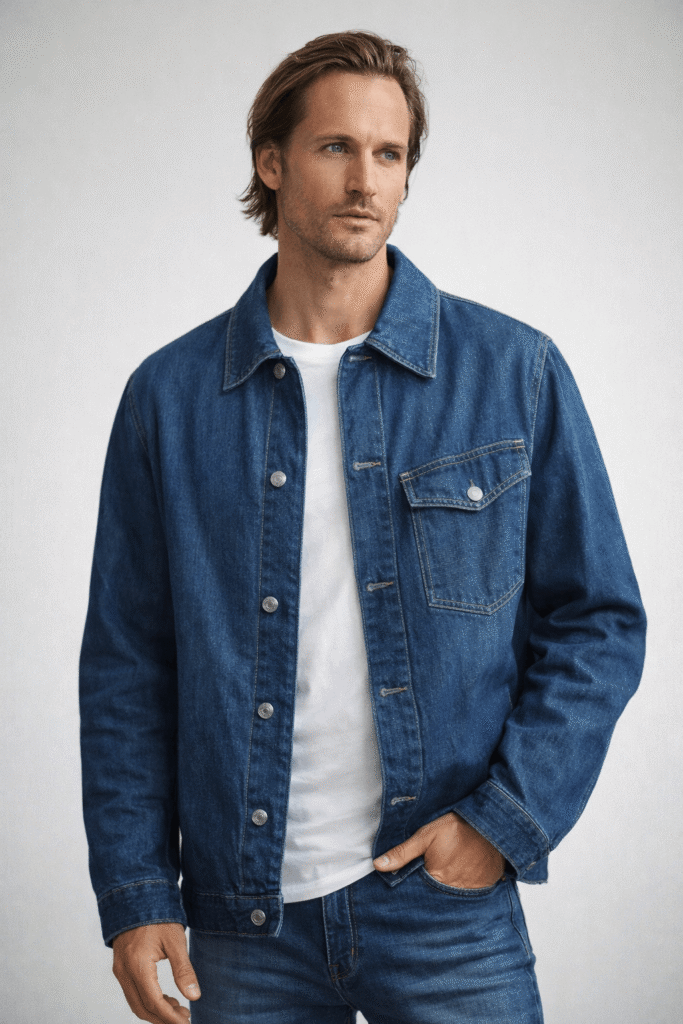 Men’s Blue Denim Casual Button Jacket