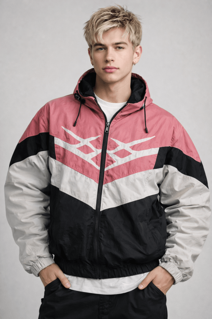 Men’s Red Hooded Track Style Jacket