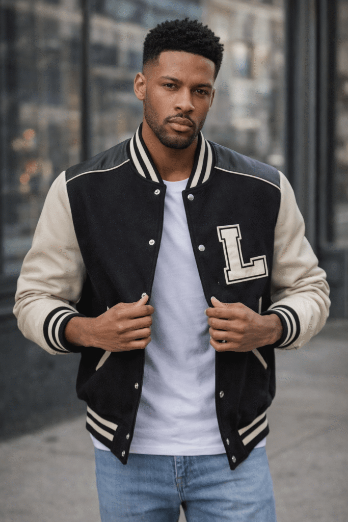 Men’s Retro-Inspired Varsity Bomber Jacket