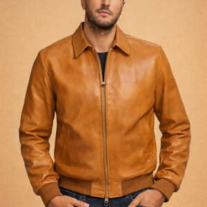 Men’s Tan Brown Leather Bomber Jacket