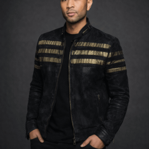 Men’s Black Quilted Stripe Bomber Jacket