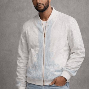 Men’s White Glossy Zip-Up Bomber Jacket