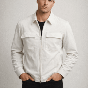Men’s White Zip-Up Casual Jacket