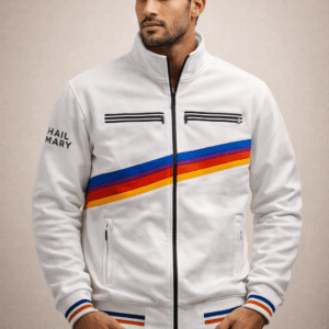 Hail Mary White Rainbow Stripe Track Jacket