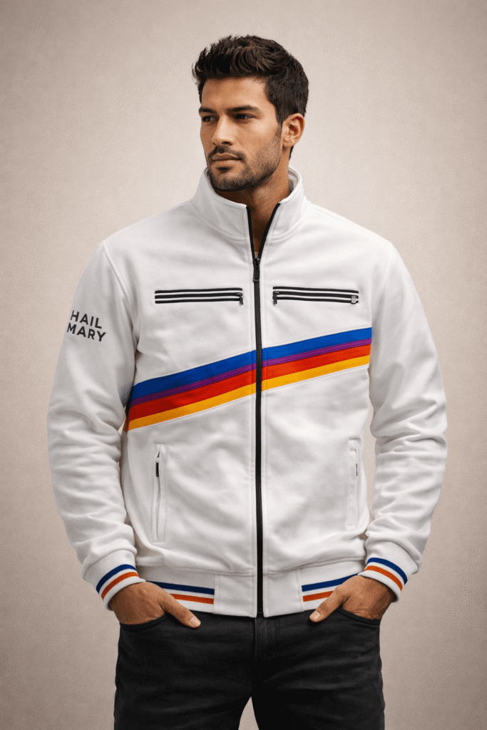 Hail Mary White Rainbow Stripe Track Jacket