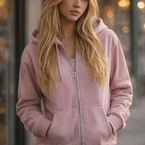 Women Pink Zip-Up Hoodie Jacket