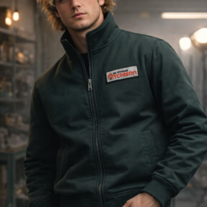 Men’s Dark Green Zip-Up Casual Jacket